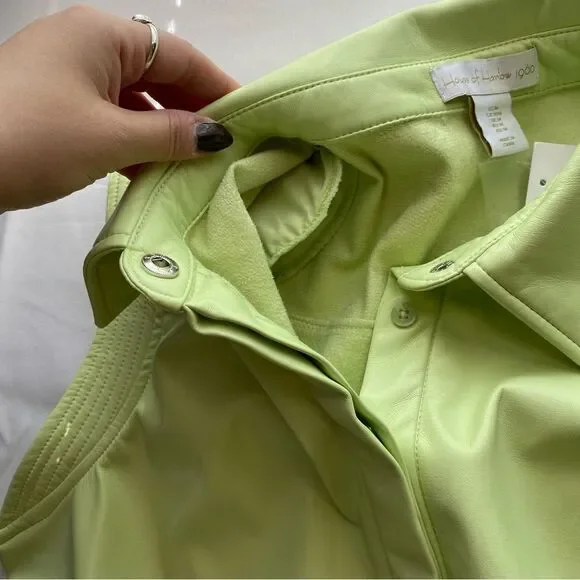 NWT House of Harlow 1960 Lime Green Vegan Leather Midi Shirt Dress Size Medium - Picture 8 of 16